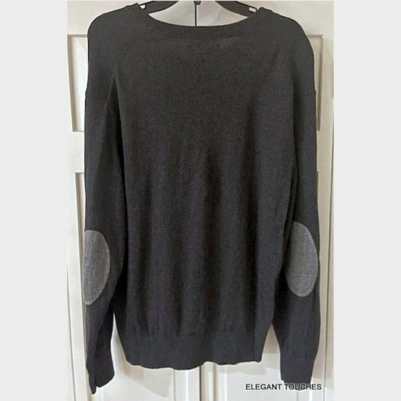 Cremiux Cashmere Knit Sweater Mens L Dark Gray V-Neck Pullover Soft Cotton - Picture 3 of 8